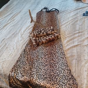 Vintage leopard high slit dress and purse